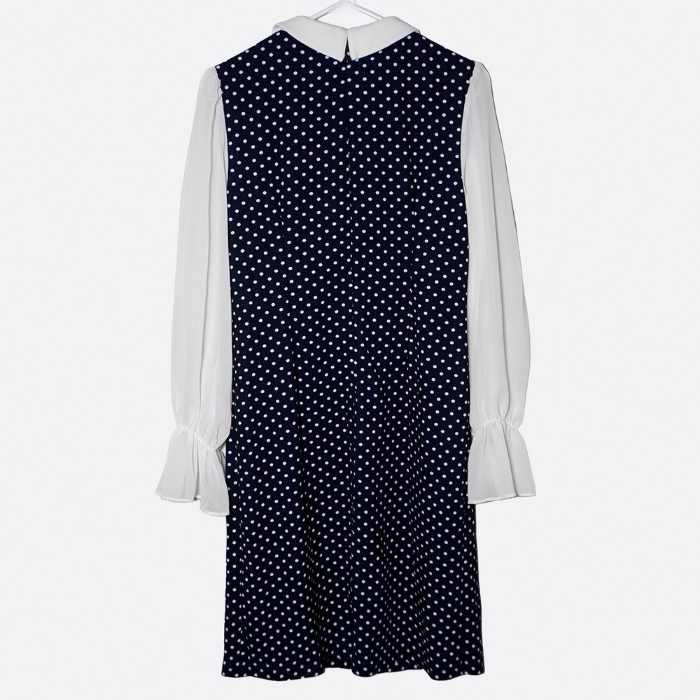 Shelby & Palmer Navy Polka Dot Peter Pan Sheath Dress Bell Sleeve 0X Large Retro - Picture 3 of 8